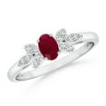 thumbnail image 1 of ANGARA Natural Vintage Style Oval Ruby Ring with Diamond Accents in 14K White Gold for Women (Size-5x3mm) | July Birthstone, Birthday, Anniversary, Jewelry Gift for Women | Natural Ruby Ring, 1 of 8