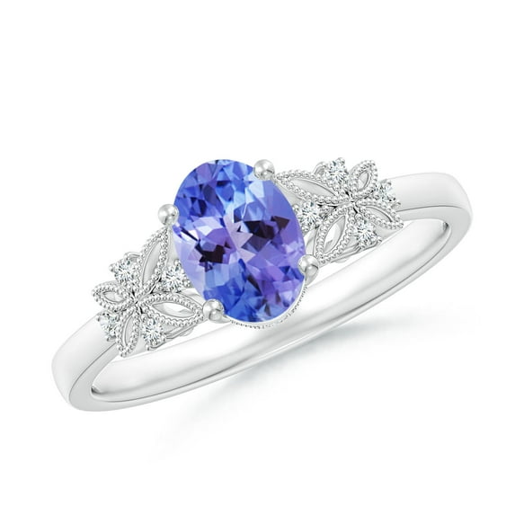 ANGARA Natural Vintage Style Oval Tanzanite Ring with Diamonds in 14K White Gold for Women (Size-7x5mm) | December Birthstone, Birthday, Anniversary, Jewelry Gift for Women | Natural Tanzanite Ring