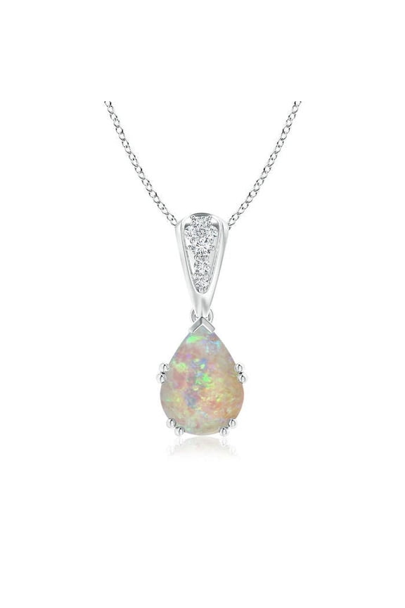 Natural Vintage Style Pear Opal Drop Pendant with Diamonds in Platinum for Women (Size-9x7mm) | October Birthstone, Birthday, Anniversary, Jewelry Gift for Women | Natural Opal Necklace