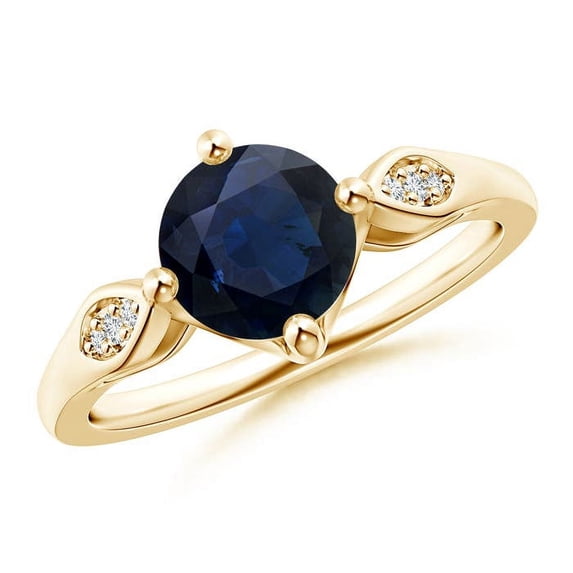 ANGARA Natural Vintage Style Round 1.6 ct Blue Sapphire Solitaire Ring in 14K Yellow Gold for Women (Size-7mm) | September Birthstone, Anniversary, Jewelry Gift for Women | Natural Blue Sapphire Ring