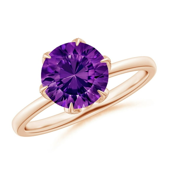 ANGARA Natural Vintage Style Round 1.8 ct Amethyst Solitaire Floral Ring in 14K Rose Gold for Women (Size-8mm) | February Birthstone, Anniversary, Jewelry Gift for Women | Natural Amethyst Ring
