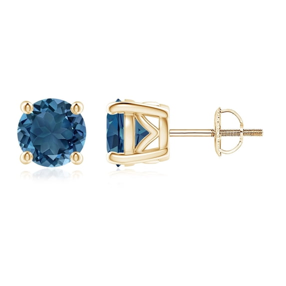 ANGARA Natural Vintage Style Round 3.1 ct London Blue Topaz Solitaire Stud Earrings in 14K Yellow Gold for Women (Size-7mm) | November Birthstone Jewelry for Women | London Blue Topaz Earrings