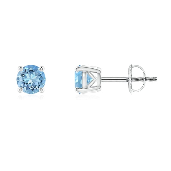 ANGARA Natural Vintage Style Round Aquamarine Solitaire Stud Earrings in 14K White Gold for Women (Size-5mm) | March Birthstone, Anniversary, Jewelry Gift for Women | Natural Aquamarine Earrings