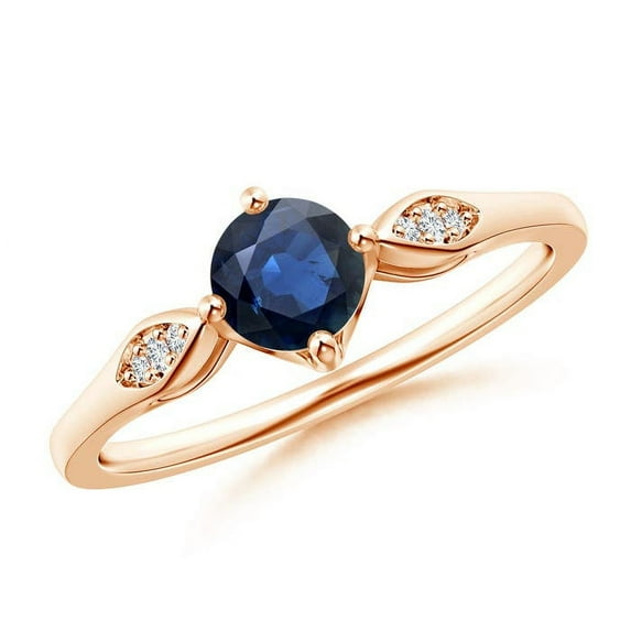 ANGARA Natural Vintage Style Round Blue Sapphire Solitaire Ring in 14K Rose Gold for Women (Size-5mm) | September Birthstone, Anniversary, Jewelry Gift for Women | Natural Blue Sapphire Ring