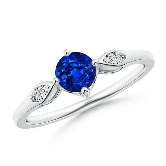 ANGARA Natural Vintage Style Round Blue Sapphire Solitaire Ring in 14K White Gold for Women (Size-5mm) | September Birthstone, Anniversary, Jewelry Gift for Women | Natural Blue Sapphire Ring