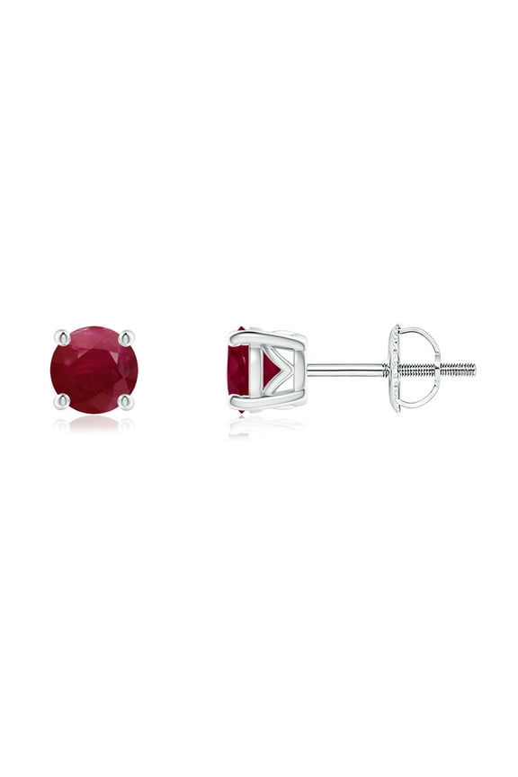 Natural Vintage Style Round Ruby Solitaire Stud Earrings in 14K White Gold for Women (Size-4.5mm) | July Birthstone, Birthday, Anniversary, Jewelry Gift for Women | Natural Ruby Earrings
