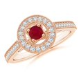 thumbnail image 1 of ANGARA Natural Vintage Style Ruby Halo Ring with Milgrain Detailing in 14K Rose Gold for Women (Size-3.5mm) | July Birthstone, Birthday, Anniversary, Jewelry Gift for Women | Natural Ruby Ring, 1 of 9