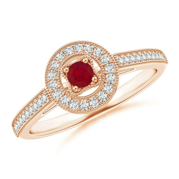ANGARA Natural Vintage Style Ruby Halo Ring with Milgrain Detailing in 14K Rose Gold for Women (Size-3mm) | July Birthstone, Birthday, Anniversary, Jewelry Gift for Women | Natural Ruby Ring