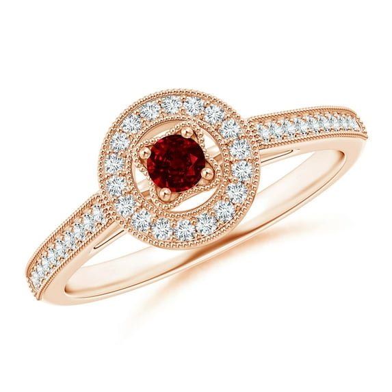 ANGARA Natural Vintage Style Ruby Halo Ring with Milgrain Detailing in 14K Rose Gold for Women (Size-3mm) | July Birthstone, Birthday, Anniversary, Jewelry Gift for Women | Natural Ruby Ring