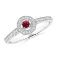 thumbnail image 1 of ANGARA Natural Vintage Style Ruby Halo Ring with Milgrain Detailing in 14K White Gold for Women (Size-2.5mm) | July Birthstone, Birthday, Anniversary, Jewelry Gift for Women | Natural Ruby Ring, 1 of 9