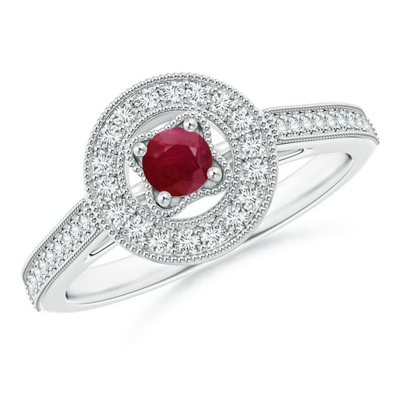 ANGARA Natural Vintage Style Ruby Halo Ring with Milgrain Detailing in 14K White Gold for Women (Size-3.5mm) | July Birthstone, Birthday, Anniversary, Jewelry Gift for Women | Natural Ruby Ring