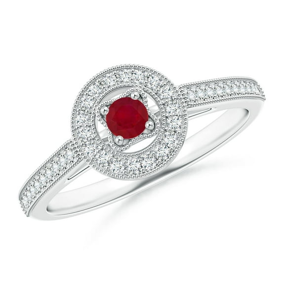 ANGARA Natural Vintage Style Ruby Halo Ring with Milgrain Detailing in 14K White Gold for Women (Size-3mm) | July Birthstone, Birthday, Anniversary, Jewelry Gift for Women | Natural Ruby Ring