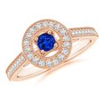 thumbnail image 1 of ANGARA Natural Vintage Style Sapphire Halo Ring with Milgrain Detailing in 14K Rose Gold for Women (Size-3.5mm) | September Birthstone, Anniversary, Jewelry Gift for Women | Natural Sapphire Ring, 1 of 9