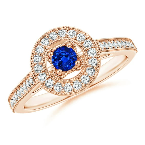 ANGARA Natural Vintage Style Sapphire Halo Ring with Milgrain Detailing in 14K Rose Gold for Women (Size-3.5mm) | September Birthstone, Anniversary, Jewelry Gift for Women | Natural Sapphire Ring