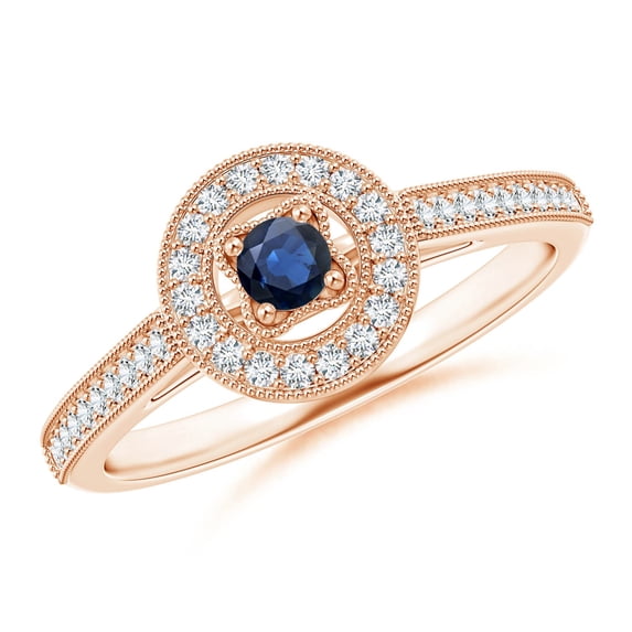 ANGARA Natural Vintage Style Sapphire Halo Ring with Milgrain Detailing in 14K Rose Gold for Women (Size-3mm) | September Birthstone, Anniversary, Jewelry Gift for Women | Natural Blue Sapphire Ring