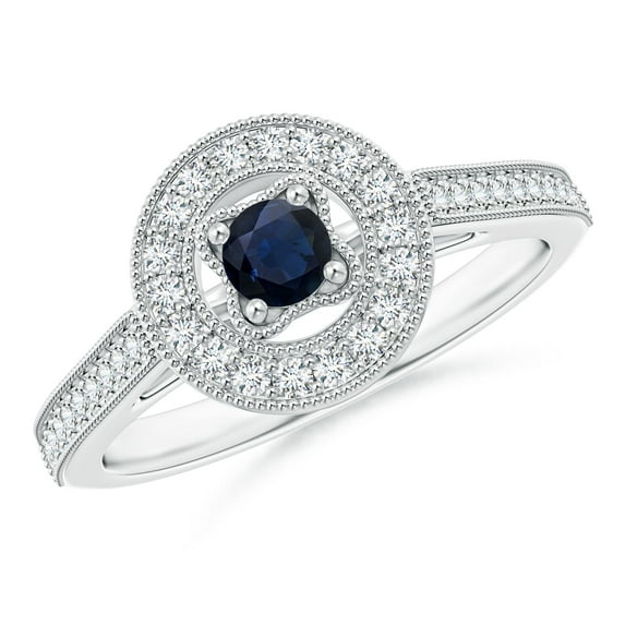 ANGARA Natural Vintage Style Sapphire Halo Ring with Milgrain Detailing in 14K White Gold for Women (Size-3.5mm) | September Birthstone, Anniversary, Jewelry Gift for Women | Natural Sapphire Ring