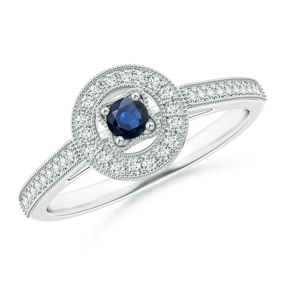 ANGARA Natural Vintage Style Sapphire Halo Ring with Milgrain Detailing in 14K White Gold for Women (Size-3mm) | September Birthstone, Anniversary, Jewelry Gift for Women | Natural Blue Sapphire Ring