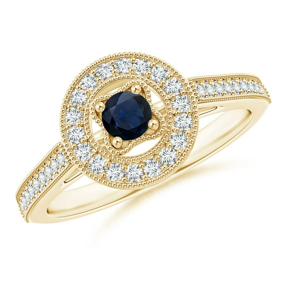 ANGARA Natural Vintage Style Sapphire Halo Ring with Milgrain Detailing in 14K Yellow Gold for Women (Size-3.5mm) | September Birthstone, Anniversary, Jewelry Gift for Women | Natural Sapphire Ring