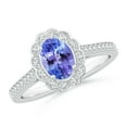 thumbnail image 1 of ANGARA Natural Vintage Style Tanzanite & Diamond Scalloped Halo Ring in 14K White Gold for Women (Size-7x5mm) | December Birthstone, Anniversary, Jewelry Gift for Women | Natural Tanzanite Ring, 1 of 9