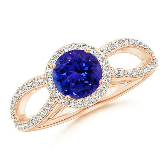 ANGARA Natural Vintage Style Tanzanite Split Shank Ring with Diamond Halo in 14K Rose Gold for Women (Size-6mm) | December Birthstone, Anniversary, Jewelry Gift for Women | Natural Tanzanite Ring