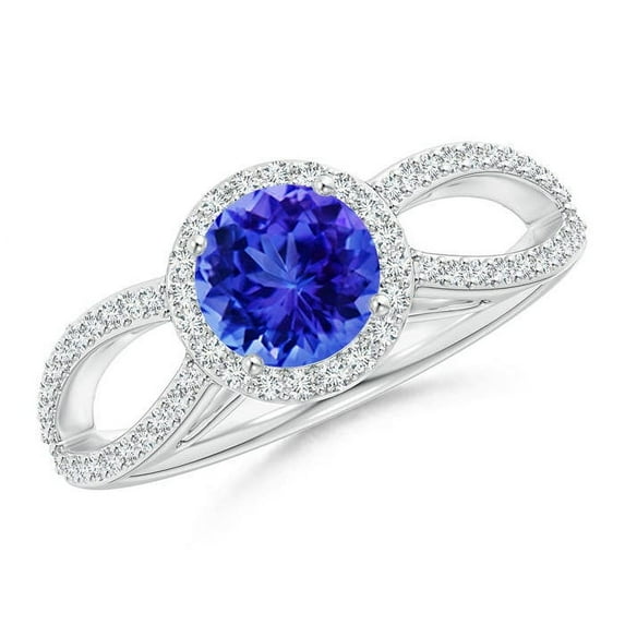 ANGARA Natural Vintage Style Tanzanite Split Shank Ring with Diamond Halo in 14K White Gold for Women (Size-6mm) | December Birthstone, Anniversary, Jewelry Gift for Women | Natural Tanzanite Ring