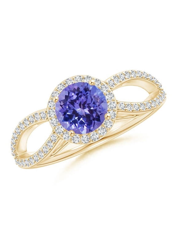 Natural Vintage Style Tanzanite Split Shank Ring with Diamond Halo in 14K Yellow Gold for Women (Size-6mm) | December Birthstone, Anniversary, Jewelry Gift for Women | Natural Tanzanite Ring