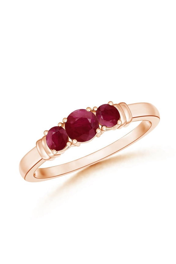 Natural Vintage Style Three Stone Ruby Wedding Band in 14K Rose Gold for Women (Size-4mm) | July Birthstone, Birthday, Anniversary, Jewelry Gift for Women | Natural Ruby Ring