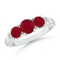 thumbnail image 1 of ANGARA Natural Vintage Style Three Stone Ruby Wedding Band in 14K White Gold for Women (Size-5mm) | July Birthstone Jewelry for Her, 1 of 9