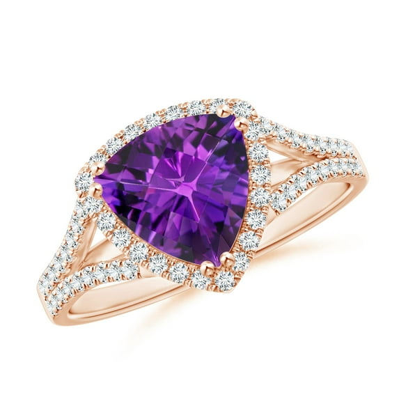 ANGARA Natural Vintage Style Trillion 1.2 ct Amethyst Cocktail Halo Ring in 14K Rose Gold for Women (Size-8mm) | February Birthstone, Anniversary, Jewelry Gift for Women | Natural Amethyst Ring