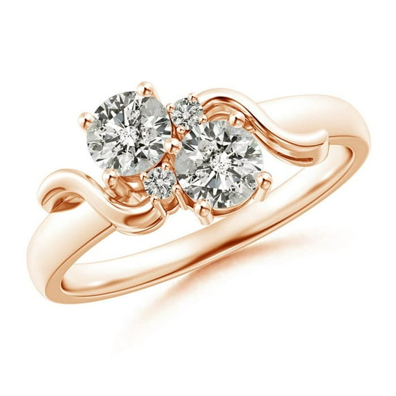 ANGARA Natural Vintage Style Two Stone Diamond Swirl Ring in 14K Rose Gold for Women (Size-4.5mm| Color-K| Clarity-I3) | April Birthstone, Anniversary, Jewelry Gift for Women | Natural Diamond Ring