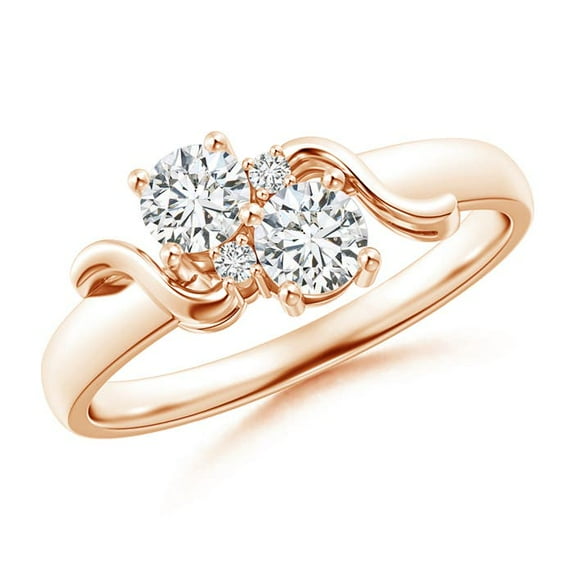 ANGARA Natural Vintage Style Two Stone Diamond Swirl Ring in 14K Rose Gold for Women (Size-4mm| Color-H| Clarity-SI2) | April Birthstone, Anniversary, Jewelry Gift for Women | Natural Diamond Ring
