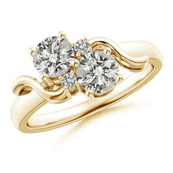 ANGARA Natural Vintage Style Two Stone Diamond Swirl Ring in 14K Yellow Gold for Women (Size-5mm| Color-K| Clarity-I3) | April Birthstone, Anniversary, Jewelry Gift for Women | Natural Diamond Ring
