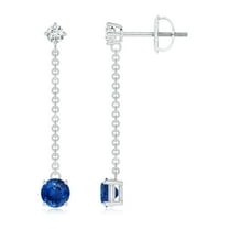 ANGARA Natural Yard Chain Diamond and Sapphire Drop Earrings in 14K White Gold for Women (Size-4mm) | September Birthstone, Anniversary, Jewelry Gift for Women | Natural Blue Sapphire Earrings