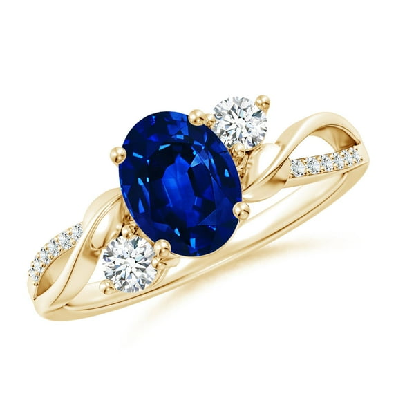 ANGARA Lab Grown 1.55 Ct Blue Sapphire Engagement Ring for Women in 14K Yellow Gold (Size-8x6mm) | September Birthstone, Anniversary, Jewelry Gift for Women | Lab-Grown Blue Sapphire Ring