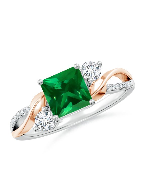 Square Lab Grown Emerald Twisted Vine Engagement Ring in 14K White & Rose Gold for Women (Size-6mm) | May Birthstone, Anniversary, Jewelry Gift for Women | Lab Grown Emerald Ring