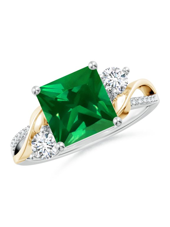 Square Lab Grown 1.75 Ct Emerald Twisted Vine Engagement Ring for Women in 14K White & Yellow Gold (Size-8mm) | May Birthstone, Anniversary, Jewelry Gift for Women | Lab-Grown Emerald Ring