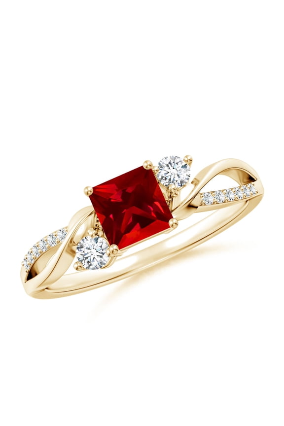 Nature Inspired Square Lab Grown Ruby Twisted Vine Engagement Ring in 14K Yellow Gold for Women (Size-5mm) | July Birthstone, Anniversary, Jewelry Gift for Women | Lab Grown Ruby Ring