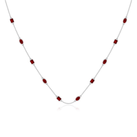 ANGARA Oval and Emerald-Cut Lab Grown 1.25 Ct Ruby Station Necklace for Women in 14K White Gold (Size-5x3mm) | July Birthstone, Birthday, Anniversary, Jewelry Gift for Women | Lab-Grown Ruby Necklace