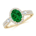 thumbnail image 1 of ANGARA Oval Lab Grown 1.1 Ct Emerald Halo Double Shank Engagement Ring for Women in 14K Yellow Gold (Size-8x6mm) | May Birthstone, Anniversary, Jewelry Gift for Women | Lab-Grown Emerald Ring, 1 of 8