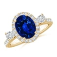 thumbnail image 1 of ANGARA Oval Lab Grown 2 Ct Blue Sapphire Halo Engagement Ring for Women in 14K Yellow Gold (Size-9x7mm) | September Birthstone, Anniversary, Jewelry Gift for Women | Lab-Grown Blue Sapphire Ring, 1 of 8