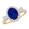 thumbnail image 1 of ANGARA Oval Lab Grown 2 Ct Blue Sapphire Halo Engagement Ring for Women in 14K Yellow Gold (Size-9x7mm) | September Birthstone, Anniversary, Jewelry Gift for Women | Lab-Grown Blue Sapphire Ring, 1 of 8
