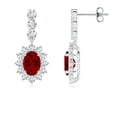 thumbnail image 1 of ANGARA Oval Lab Grown 2 Ct Ruby Floral Halo Dangle Earrings for Women in 14K White Gold (Size-7x5mm) | July Birthstone, Birthday, Anniversary, Jewelry Gift for Women | Lab-Grown Ruby Earrings, 1 of 6