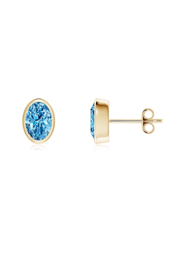IGI Certified Lab Grown 1.04 Ct Blue Diamond Stud Earrings for Women in 14K Yellow Gold (Size-6.5x4.5mm| Clarity-VS) | Anniversary, Jewelry Gift for Women | Lab-Grown Blue Diamond Earrings