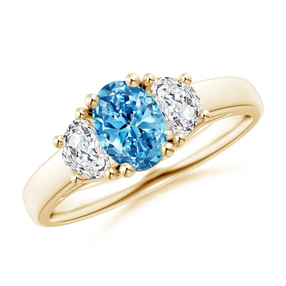 ANGARA Lab Grown Blue and Half Moon White Diamond Ring for Women in 14K Yellow Gold (Size-7x5mm| Color-Fancy Intense| Clarity-VS) | Anniversary, Jewelry Gift for Women | Lab-Grown Blue Diamond Ring
