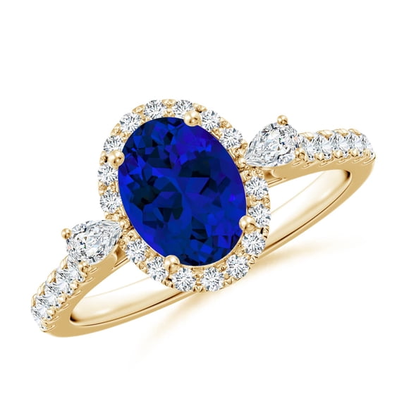 ANGARA Oval Lab Grown 1.55 Ct Blue Sapphire Halo Engagement Ring for Women in 14K Yellow Gold (Size-8x6mm) | September Birthstone, Anniversary, Jewelry Gift for Women | Lab-Grown Blue Sapphire Ring