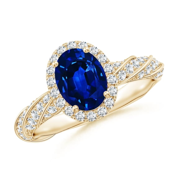 ANGARA Lab Grown 1.55 Ct Blue Sapphire Engagement Ring for Women in 14K Yellow Gold (Size-8x6mm) | September Birthstone, Anniversary, Jewelry Gift for Women | Lab-Grown Blue Sapphire Ring
