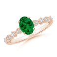 thumbnail image 1 of ANGARA Oval Lab Grown Emerald Engagement Ring with Marquise Motifs for Women in 14K Rose Gold (Size-7x5mm) | May Birthstone, Birthday, Anniversary, Jewelry Gift for Women | Lab-Grown Emerald Ring, 1 of 9