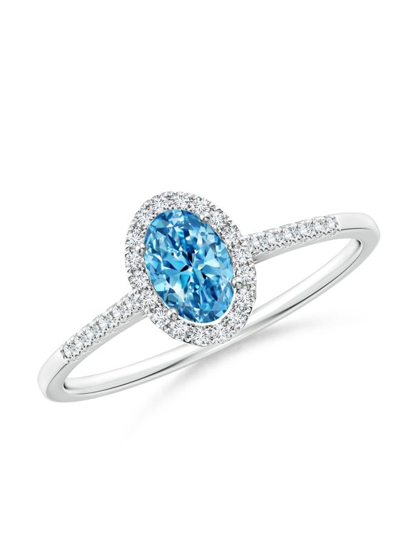 Lab Grown Blue Diamond Halo Ring for Women in 14K White Gold (Size-6x4mm| Color-Fancy Intense| Clarity-VS) | April Birthstone, Anniversary, Jewelry Gift for Women | Lab-Grown Blue Diamond Ring
