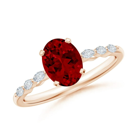 ANGARA Oval Lab Grown 1.25 Ct Ruby Engagement Ring with Marquise Diamonds for Women in 14K Rose Gold (Size-8x6mm) | July Birthstone, Anniversary, Jewelry Gift for Women | Lab-Grown Ruby Ring