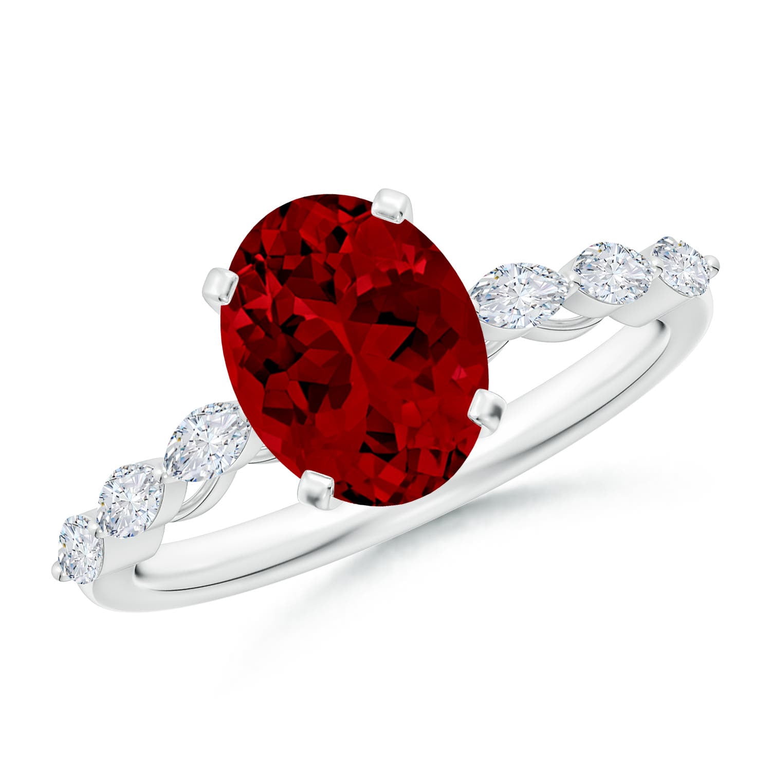 ANGARA Oval Lab Grown 2 Ct Ruby Engagement Ring with Marquise Diamonds ...